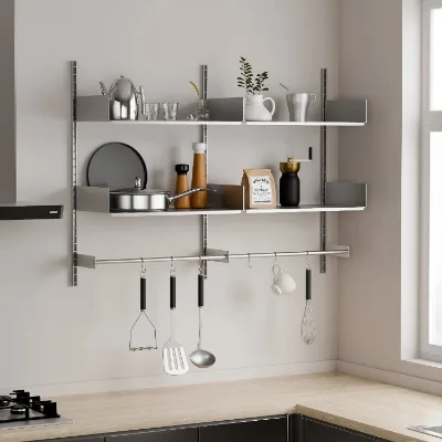Brushed Stainless Steel Storage Shelf Units DIY Modular Wall Mounted Metal Rack for Home Decor