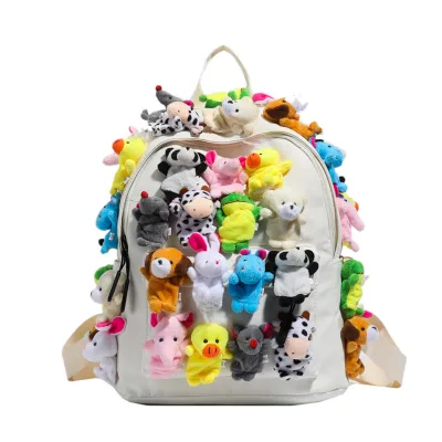 New Cartoon Canvas Plush Bag Girl Cute Doll Funny Large Capacity One-shoulder Pleated Handbag