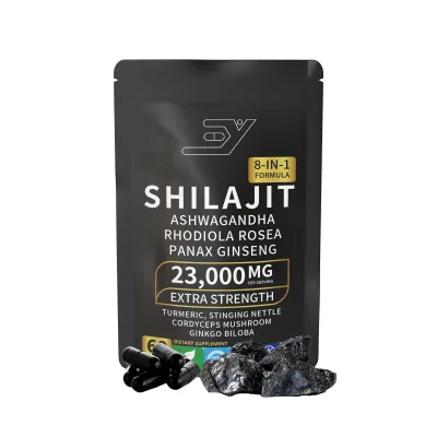 Oem Odm Formula Custom Pure Himalayan Shilajit Capsules with Ashwagandha Ginseng Healthcare Vitamin 8 in 1 Energy Supplement