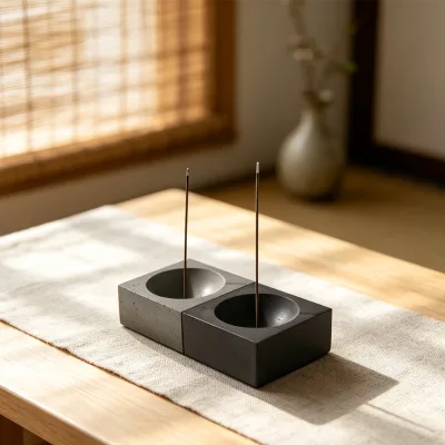 Two-tone Split Double Slot Concrete Incense Holder Japanese Tea Table Stick Incense Burner Custom Logo Wholesale