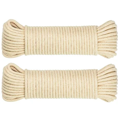33 FT Natural Cotton 1/5 Inch Rope 16 Strands Cotton Clothes Line for Tents Hammocks Halters Harnesses Awnings Sports