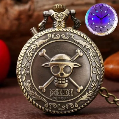 Anime One Piece Quartz Movement Pocket Watch with LED Luminous Watch Dial Vintage Fashion Children Birthday Gifts