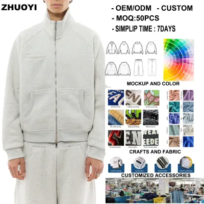 Clothing Manufacturers Custom Logo Men's Zip up JacketStand Collar Vintage Jacket Men Zip-Up Mockneck Sweatshirts for Men
