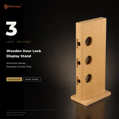 Wood Grain Door Lock Display Stand White Oak Veneer Countertop Lock Demo Rack for Lever Deadbolt Smart Lock