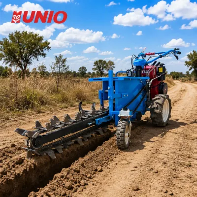 Compact Self-Propelled Diesel Engine Digging Hard Ground Adjustable Depth Garden Pipe Laying Trencher Machine