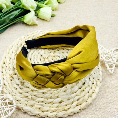Mustard Satin Braided Headband Stylish Fashion Headbands for Women Bohemian Braided Twisted Knot Headband Woven Plait