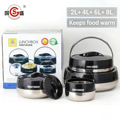 Black Wholesale Large 4pcs Hot Pot Lunch Box Stainless Steel Food Warmer Set with Lids Food Storage Container Set