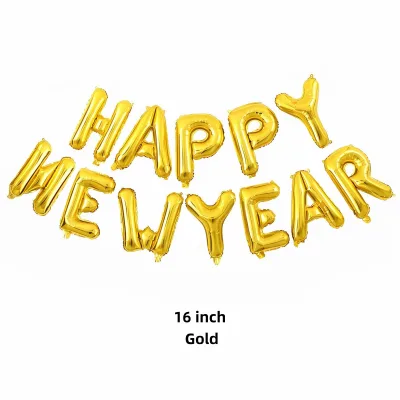 Happy New Year Aluminum Foil Balloon with Lettering, 16 Inches, for New Year Party Scene Decoration