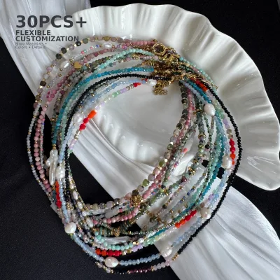 Wholesale Low MOQ Layering Bead Necklace Tourmaline Gemstone Freshwater Pearl Gold Plated Charm Natural Stone Jewelry for Women