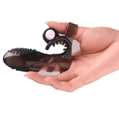 Black Soft Adult G Spot Sex Toy Mini Finger Sleeve Vibrator Ribbed Texture