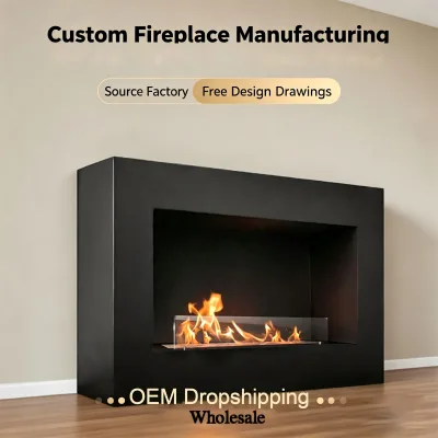 Factory Custom Open Panoramic View Bioethanol Real Fire 3D Atomizing Burner Explosion Proof Glass Wall Mounted Alcohol Fireplace