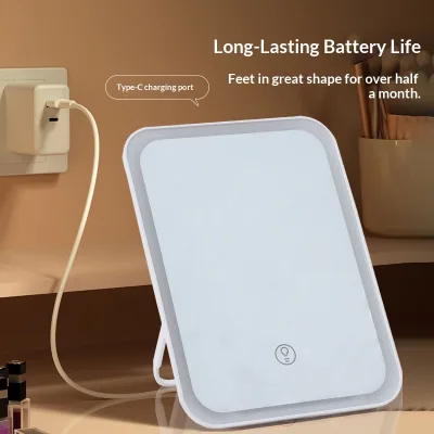 New Led Three-color Stepless Dimming Rechargeable Small Desktop Makeup Mirror for Student