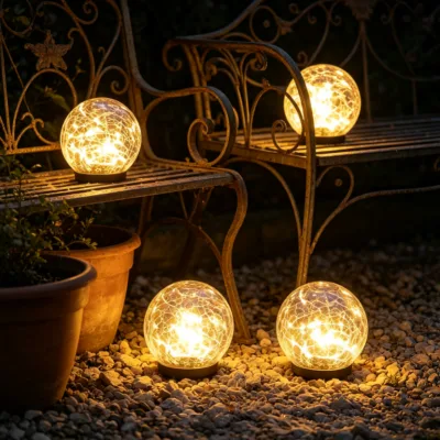 Hot Selling Outdoor Decoration Light LED Lampara De jardin Con Forma De Bola De Cristal String Light Solar Stake Lamp for Patio