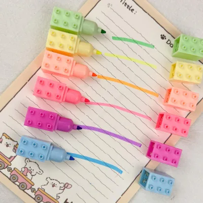 Wholesale Custom logo Fluorescent Macaroon Color Blocks Building Highlighter Marker Pen for Kids Promotional