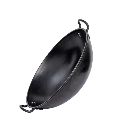 High Quality Full Seasoned Heavy-duty Carbon Steel Non-Stick Wok with One Long Single-hand Handle Black up 450F Gas Cooker 40cm