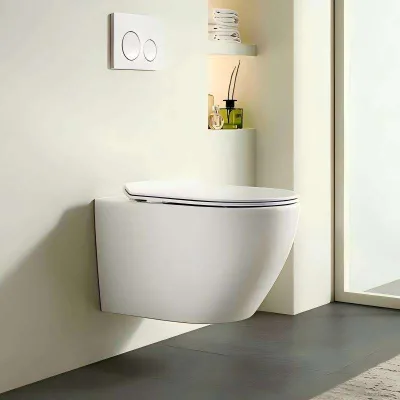 Modern Luxury Egg Toilet Bowl Wall-Mounted Sanitary Ware P-Trap Washdown Feature Rimless Design for Space Saving for Hotel Use