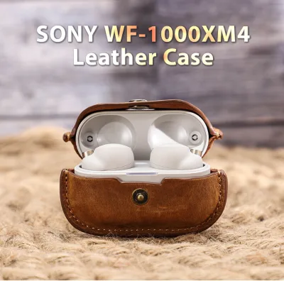 Genuine Crazy Horse Leather Earphone Protective Case With Lanyard for Sony WF 1000XM4 Wireless Earbuds Cover