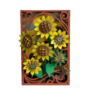 2025 Hot Selling LED Wooden Toys Handmade Kit DIY  Miniature Sunflower Wall with Light 3D Puzzles Flower (sunflower)