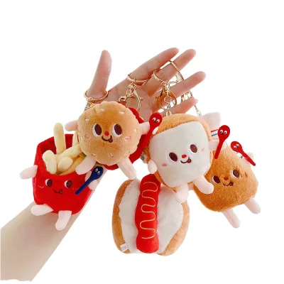 Cheap Soft Plush Doll Mini Sleutelhanger Cute Fries Hamburger Stuffedl Keychains Food Ring Bag Accessories