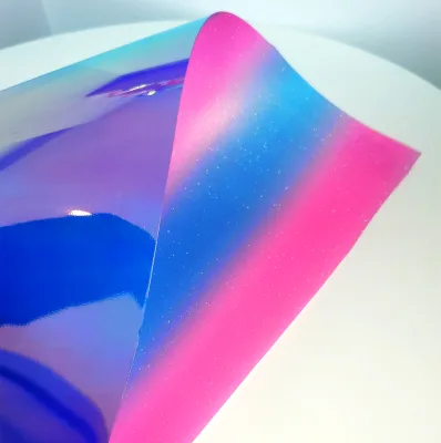 High Quality OEKO Certified DIY Rainbow Film Purple Color Changing Iridescent PET Material for Decorative Purpose