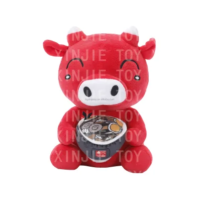 Customized Professional Red Cow Stuffed Animal Toy Cow Soft Toy With Embroidered Eyes Sitting Posture Cow Plush Toys