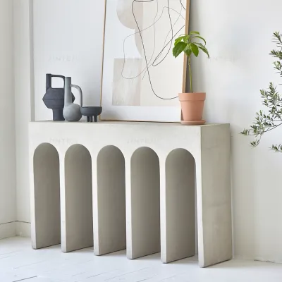 Minimalist Furniture Wabi-sabi Aesthetic Art Deco Arched Openwork Design Concrete Side Table