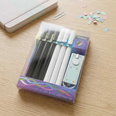 Deluxe 6+1 UV Invisible Marker Gift Set, Hidden Secret Ink Pens with UV Light, Complete Privacy Marking & Novelty Activity Kit