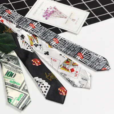 Wholesale Custom Print Tie Silk Feeling Animal Dye Star Dollar Poker White Slim 5cm Masonic Regalia Female Man Girl Boy Necktie
