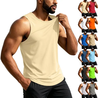 Summer Lightweight 140gsm Men Running Sleeveless Vest 100% Polyester Quick Dry Fitness Sports Tank Top Cheap Price