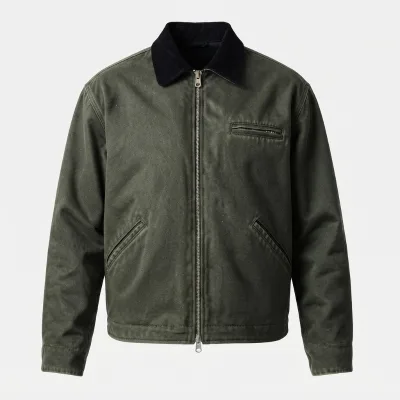 Work Jacket Turn-down Collar Zipper Front Welt Pockets Custom OEM Wholesale