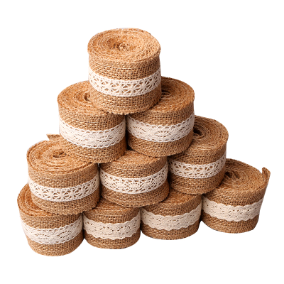 Natural Jute Burlap Hessian Ribbon With Lace Trims Tape Rustic Wedding Decor Wedding Cake Topper