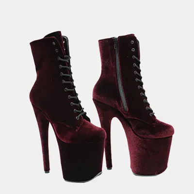 Claret Velvet Sexy Exotic Pole Dance Shoes Stripper Platform Ankle Boots Nightclub Stage Model Show Heels