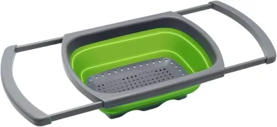 Collapsible Over the Sink Colander Strainer Basket with Extendable Handles Space Saving Folding Drainer for Fruit Vegetable