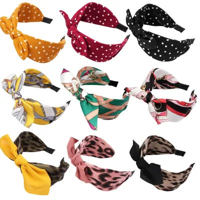 Cute Korean Hairpin Headband Wide Edge Wave Dot Hairband with Bow Charm Headwear for Women Girls Hair Accessories