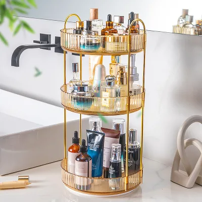 Cosmetics Organizer Bathroom Rotating Shelf Internet-Hit Light-Luxury Transparent Dressing Table Lipstick Skincare Storage Rack