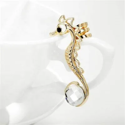 Custom Fashion 14k Yellow Gold Plated Crystal Seahorse Ear Cuff Earring
