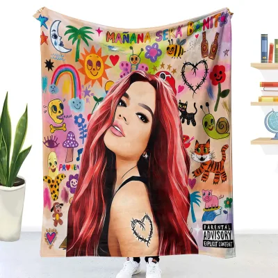 Karol G Blanket Personalized Warm Plush Cozy Home Girl Throw Blanket Comfortable Custom Fleece Couch Lightweight Blanket