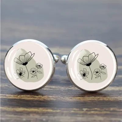 Flowers and Leaves Cufflinks Custom Personalized Logo Women Men High Quality Stainless Steel Silver Round Cuff Links