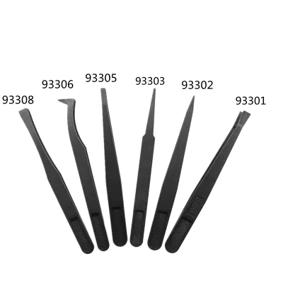 GI Wholesales 93303 93308 Anti-static Tweezers Antistatic Black Fine Tip Custom logo ESD Tweezer for Electronics PCB