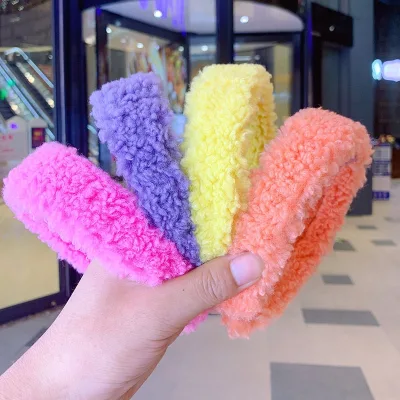 Korea New Style Fashion Furry Hairbands Simple Wide Lambs Wool Headband for Women Hair Accessories Factory Wholesale