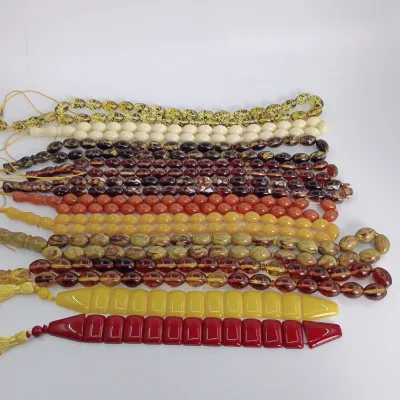 Hot Selling 33 Beads Islamic Prayer Beads Resin Amber Color Muslim Tesbih Eid Gift Arabic Fashion Rosary Misbaha