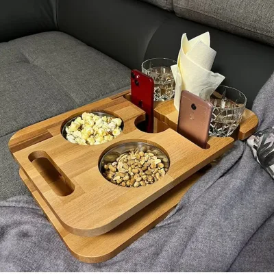 Multi-functional Sofa Refreshment Tray for Snacks Sofa Cup Holder with Phone Holder Couch Drinks Organizer Sofa Arm Tray