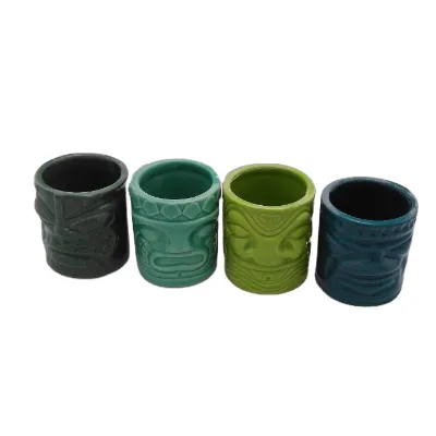 Set of 4 Hawaiian Tiki Shot Glass Mini Mugs