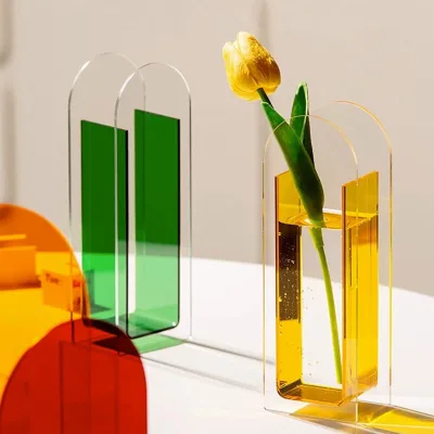 Wholesale Tall Stem clear Acrylic Glass Vase Transparent Plexiglass Tall Shaped Glass Vase for Flower Arrangement Home Decor