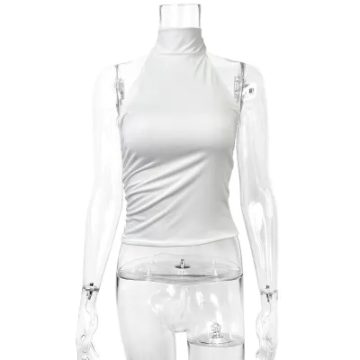 Summer Sexy Off-the-Shoulder, Backless, Neck-Strap, Laced-Up, Tight-Sleeved Ladies' Sleeveless Top