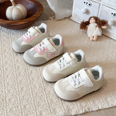 Girls' Soft-Sole Toddler Shoes New Autumn Model Bowknot Sweet Style Breathable Lightweight Anti-Slip Velcro Children's Sneakers