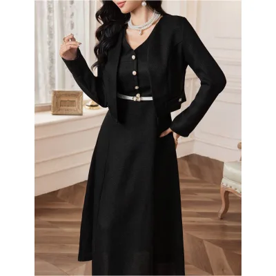 Women's Two Piece Business Skirt Set Solid Color Tweed Jacket and Women' Suites Dress Work Graduation Ceremonies Autumn