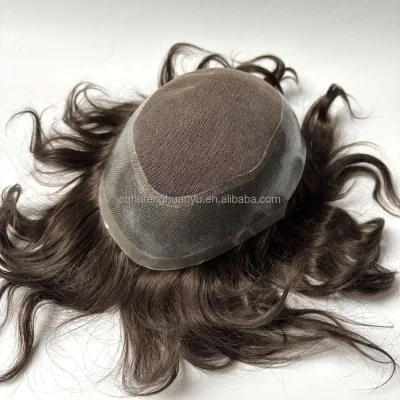 Wide 2 Inch PU Edge Swiss Lace AUS Natural Hairline Human Hair Male Toupee De Encaje Para Hombre for Glue Tape in