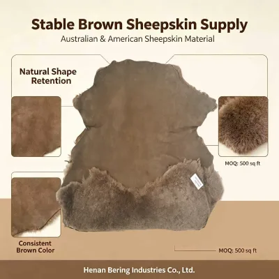 Sample Support Premium Brown Sheepskin Fur Skin Raw Material Soft Fluffy Wool for Footwear Short Boots Bucket Hat
