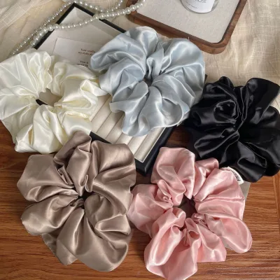 2024 French Retro High-End Hair Accessories for Women Fabric Nylon Scrunchie Hair Tie Elasticity Retro Solid Color Leather Cover